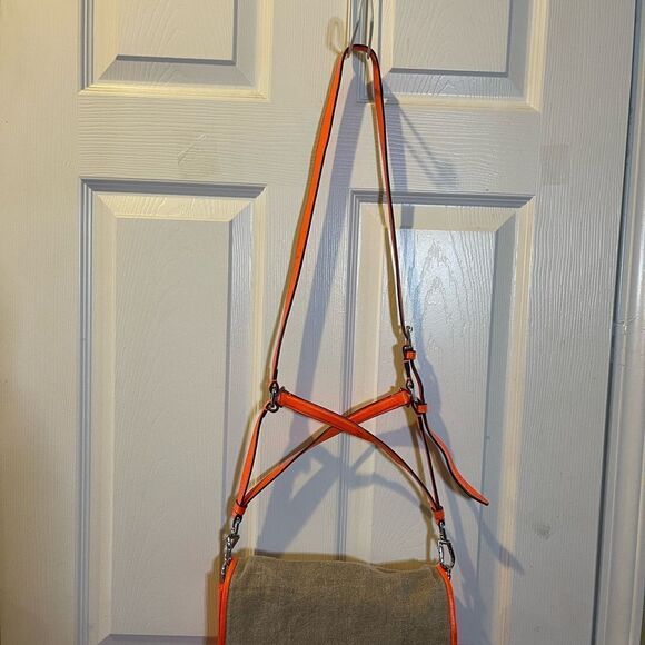 Theyskens Theory Flap Shoulder/crossbody Bag neon orange leather & khaki fabric - Picture 3 of 16